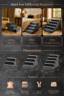 Show full view: Noah & Paw Machine Washable Faux Leather 4 Step Dog Stairs, Black slide 5 of 9