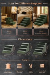 Noah & Paw Machine Washable Faux Leather 5 Step Dog Stairs, Dark Green slide 2 of 9
