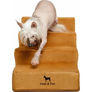Noah & Paw Machine Washable Faux Leather 4 Step Dog Stairs, Camel
