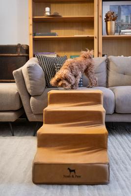 Show full view: Noah & Paw Machine Washable Faux Leather 4 Step Dog Stairs, Camel slide 4 of 10