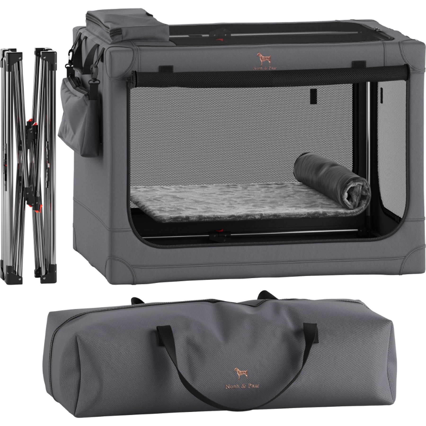 Noah & Paw Collapsible Soft-Sided Dog Crate, Grey, 36-in
