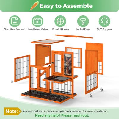 Show full view: Coziwow 2-Tier Outdoor & Indoor Wooden Rabbit Hutch with Wheels & Pull-Out Trays, 38.98-L, Orange slide 9 of 9