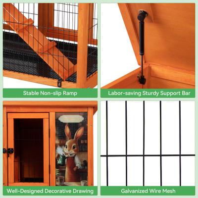 Show full view: Coziwow 2-Tier Outdoor & Indoor Wooden Rabbit Hutch with Wheels & Pull-Out Trays, 38.98-L, Orange slide 8 of 9