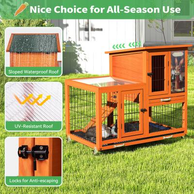 Show full view: Coziwow 2-Tier Outdoor & Indoor Wooden Rabbit Hutch with Wheels & Pull-Out Trays, 38.98-L, Orange slide 4 of 9