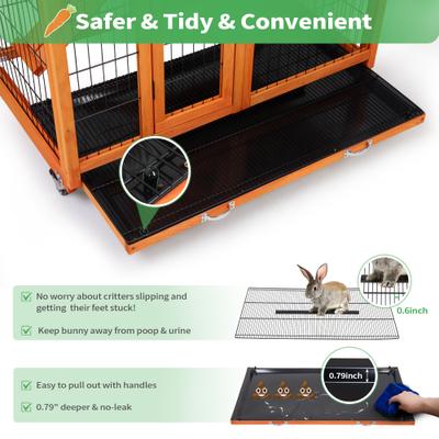 Show full view: Coziwow 2-Tier Outdoor & Indoor Wooden Rabbit Hutch with Wheels & Pull-Out Trays, 38.98-L, Orange slide 5 of 9