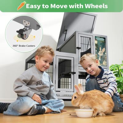 Show full view: Coziwow 2-Tier Outdoor & Indoor Wooden Rabbit Hutch with Wheels & Pull-Out Trays, 38.98-L, Gray slide 6 of 9