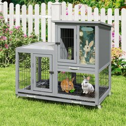 Coziwow 2-Tier Outdoor & Indoor Wooden Rabbit Hutch with Wheels & Pull-Out Trays, 38.98-L, Gray