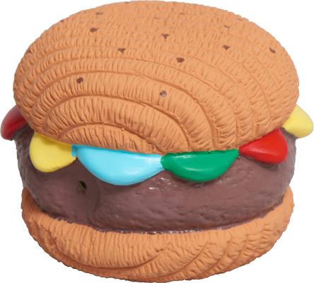Show full view: HuggleHounds Big Buns Foodies Hamburger Ruff-Tex Latex Squeaky Dog Ball Toy, Multicolor, Large slide 3 of 5