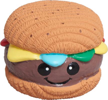 Show full view: HuggleHounds Big Buns Foodies Hamburger Ruff-Tex Latex Squeaky Dog Ball Toy, Multicolor, Large slide 2 of 5