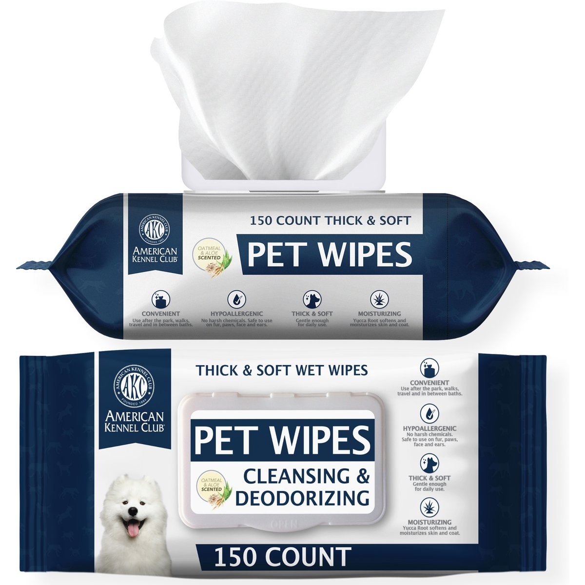 American Kennel Club Hypoallergenic, Alcohol-Free Oatmeal Dog Wipes, 150 count