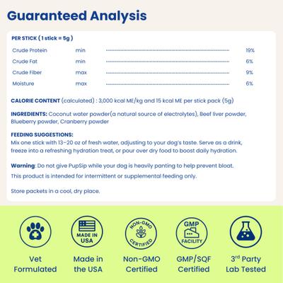 Show full view: PupSip Electrolyte & Hydration Support Berry Boost Flavored Powder Supplement for Dogs, 12 count slide 9 of 12