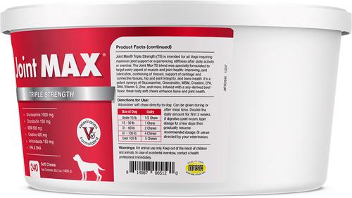 Show full view: Joint MAX Triple Strength Soft Chews Hip Dysplasia & Arthritis, Glucosamine Supplement for Dogs, 240 count slide 4 of 14