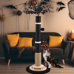 KZLAA 45-in Sherpa Cat Scratching Post & Scratcher with Interactive Ball Toys & Self Groomer Brush, Black