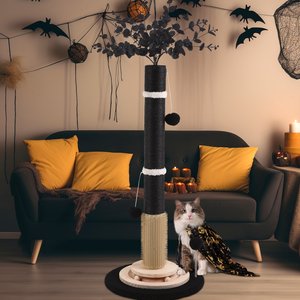 KZLAA 45-in Sherpa Cat Scratching Post & Scratcher with Interactive Ball Toys & Self Groomer Brush, Black