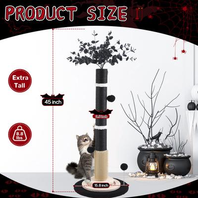 Show full view: KZLAA 45-in Sherpa Cat Scratching Post & Scratcher with Interactive Ball Toys & Self Groomer Brush, Black slide 2 of 7