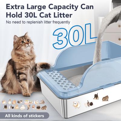 Show full view: UPSKY Stainless Steel Leak-Proof & Non-Stick Cat Litter Box with Lid, Scoop & Mat, X-Large, Blue slide 4 of 9