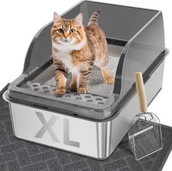 UPSKY Stainless Steel Leak-Proof & Non-Stick Cat Litter Box with Lid, Scoop & Mat, X-Large, Grey slide 1 of 7