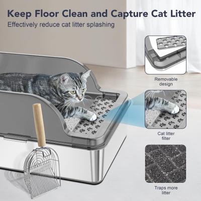 Show full view: UPSKY Stainless Steel Leak-Proof & Non-Stick Cat Litter Box with Lid, Scoop & Mat, X-Large, Grey slide 5 of 8