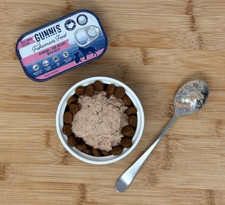 Show full view: Gunnis Taste of Iceland Herring & Cod Recipe with Kelp Wet Dog Food Topper, 4.5-oz can, case of 12 slide 4 of 5