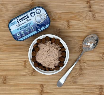 Show full view: Gunnis Taste of Iceland Arctic Char & Cod Liver Recipe with Kelp Wet Dog Food Topper, 4.5-oz can, case of 12 slide 4 of 5