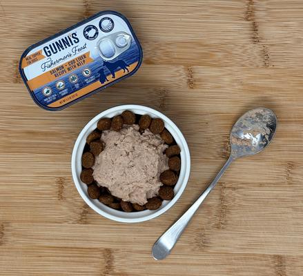 Show full view: Gunnis Taste of Iceland Salmon & Cod Liver Recipe with Kelp Wet Dog Food Topper, 4.5-oz can, case of 12 slide 4 of 5