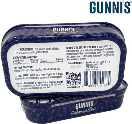 Show full view: Gunnis Taste of Iceland Cod & Capelin Recipe Wet Cat Food Topper, 3-oz can, case of 17 slide 3 of 5