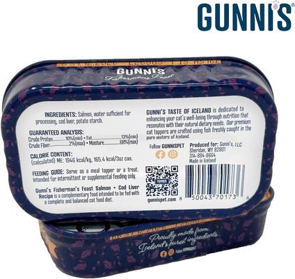 Show full view: Gunnis Taste of Iceland Salmon & Cod Liver Recipe Wet Cat Food Topper, 3-oz can, case of 17 slide 3 of 5