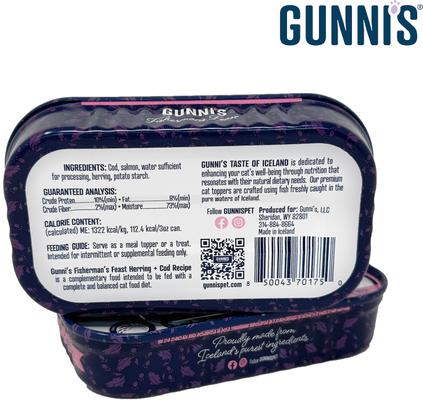 Show full view: Gunnis Taste of Iceland Herring & Cod Recipe Wet Cat Food Topper, 3-oz can, case of 17 slide 3 of 5