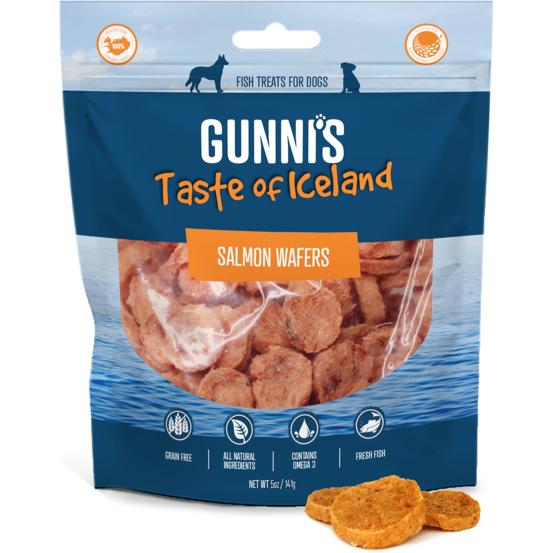 Gunnis Taste of Iceland Salmon Wafers Dehydrated Dog Treats, 5-oz bag