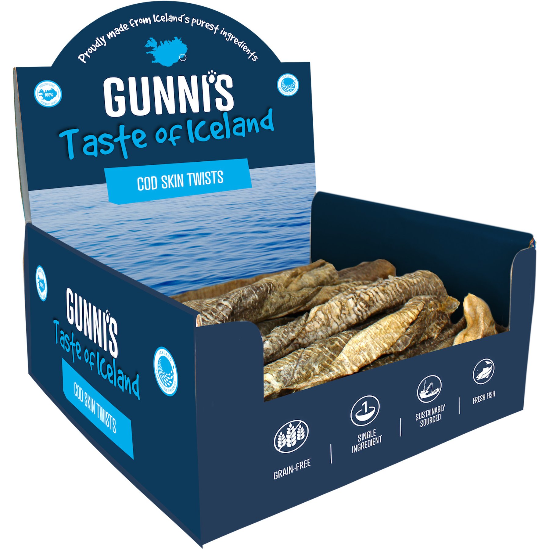 Gunnis Taste of Iceland Cod Skin Twists Dog Natural Chew Treats, 50 count