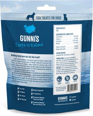 Show full view: Gunnis Taste of Iceland Cod Skin Chips Dehydrated Dog Treats, 9-oz bag slide 3 of 5