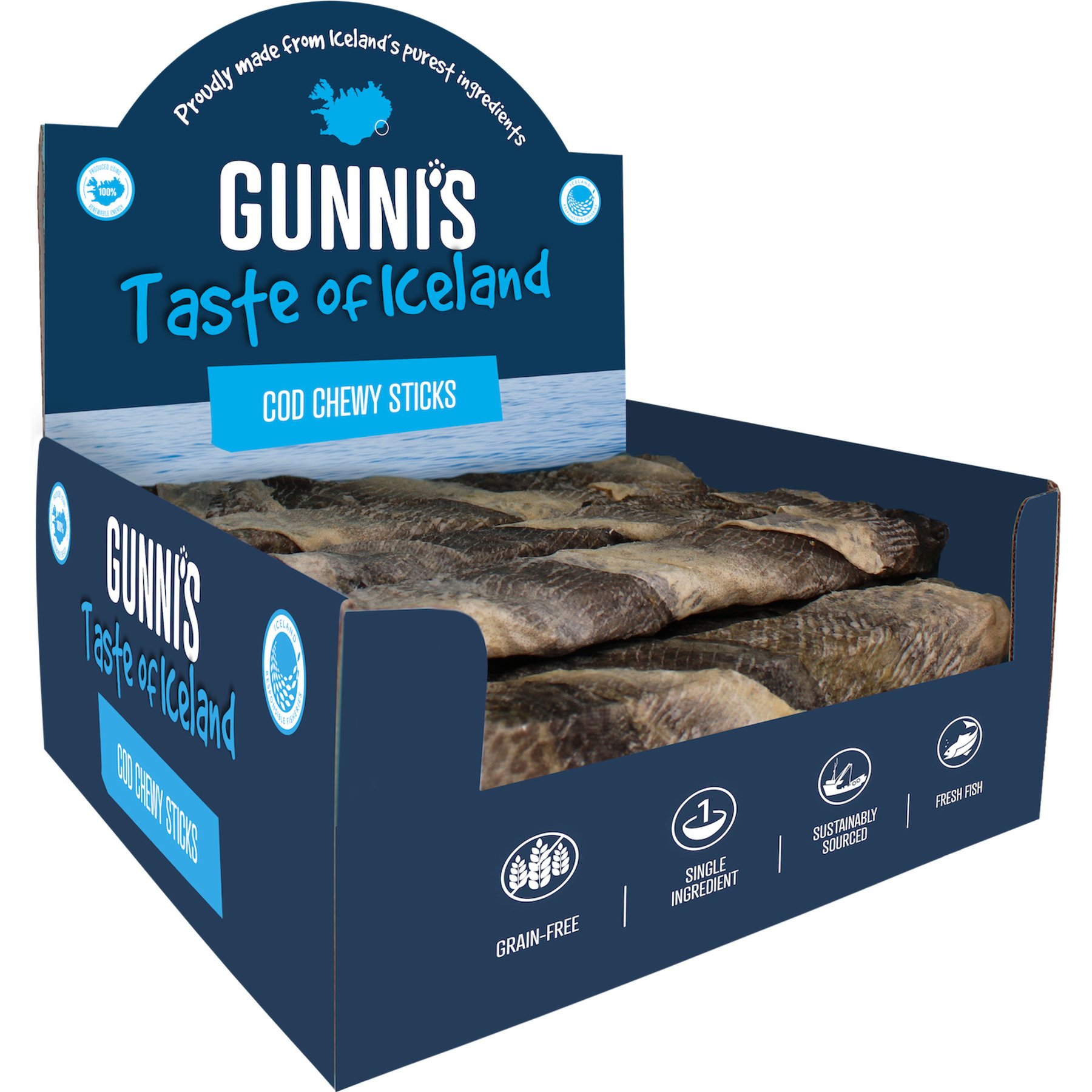 Gunnis Taste of Iceland Cod Skin 8-in Chewy Sticks Dog Natural Chew Treats, 25 count