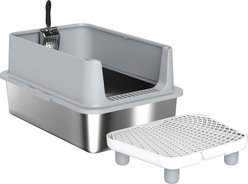 Zeus & Ruta Cat Litter Box with Stainless Steel Litter Scoop, Grey & Silver