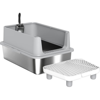 Zeus & Ruta Zeus & Ruta Cat Litter Box with Stainless Steel Litter Scoop, Grey & Silver