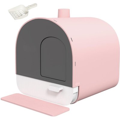 Zeus & Ruta Zeus & Ruta Cat Litter Box with Lid, Scoop & Filter, Pink