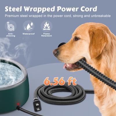Show full view: UPSKY Outdoor Waterproof Smart Heated Non-Skid Acrylonitrile Butadiene Styrene Slow Feeder Dog & Cat Water Bowl with Chew Resistant Cord, Green, Large: 3-L slide 4 of 8