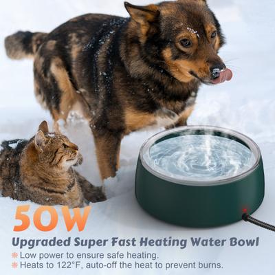 Show full view: UPSKY Outdoor Waterproof Smart Heated Non-Skid Acrylonitrile Butadiene Styrene Slow Feeder Dog & Cat Water Bowl with Chew Resistant Cord, Green, Large: 3-L slide 6 of 8