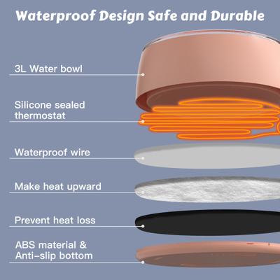 Show full view: UPSKY Outdoor Waterproof Smart Heated Non-Skid Acrylonitrile Butadiene Styrene Slow Feeder Dog & Cat Water Bowl with Chew Resistant Cord, Pink, Large: 3-L slide 5 of 8