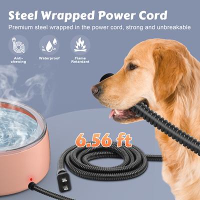 Show full view: UPSKY Outdoor Waterproof Smart Heated Non-Skid Acrylonitrile Butadiene Styrene Slow Feeder Dog & Cat Water Bowl with Chew Resistant Cord, Pink, Large: 3-L slide 4 of 8