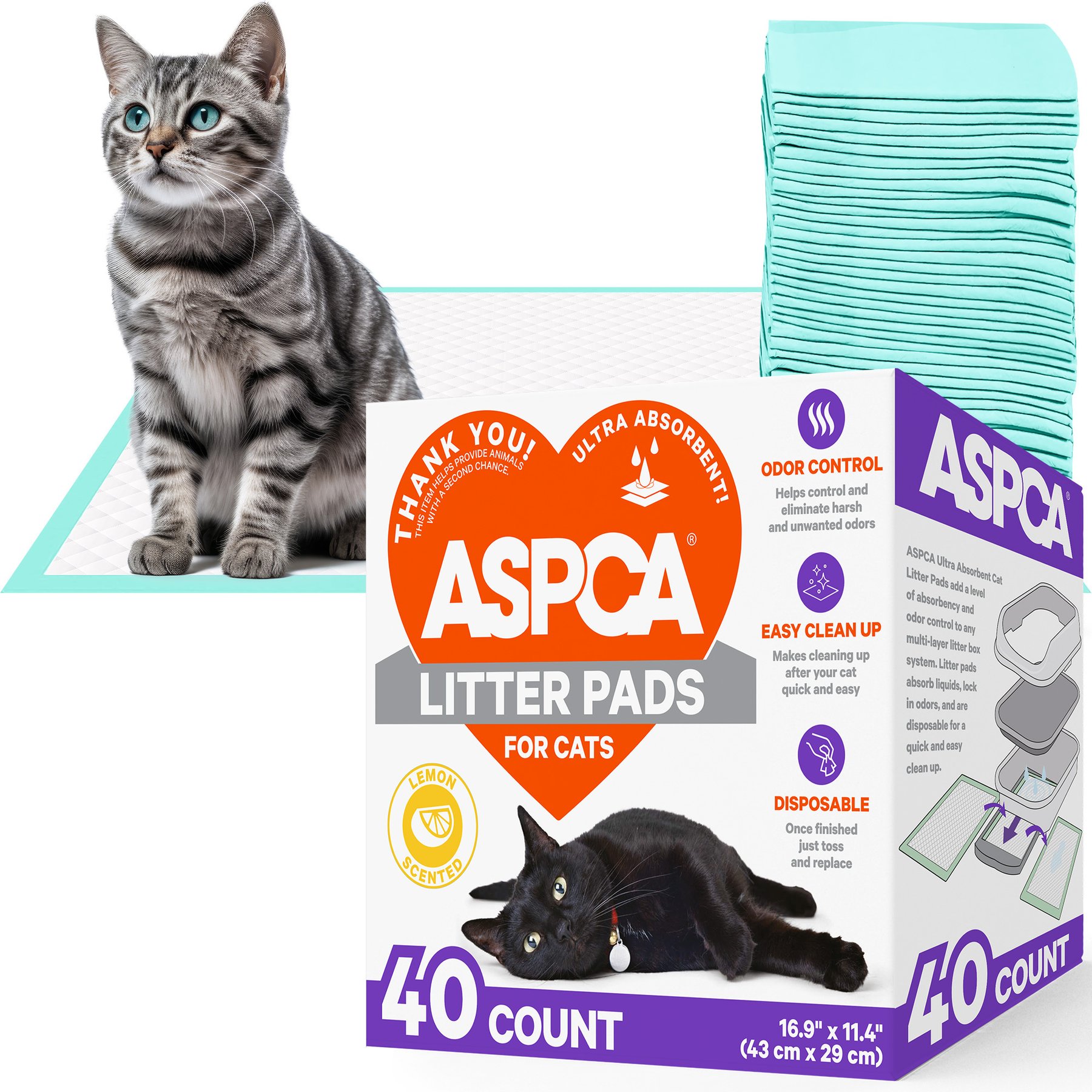ASPCA Lemon Scented Pad Refills for Cat Litter Box, 16.9 x 11.4-in, 40 count