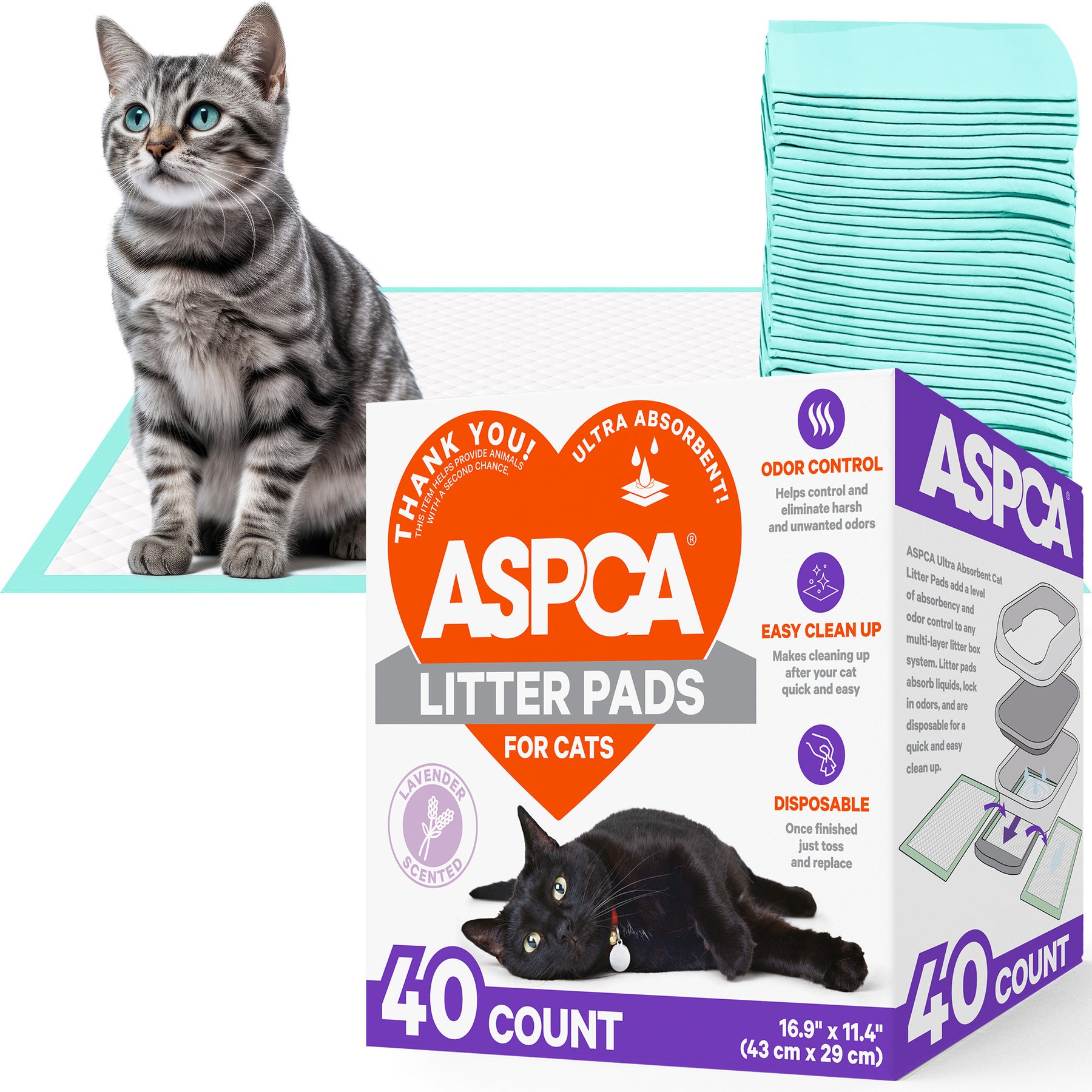 ASPCA Lavender Scented Pad Refills for Cat Litter Box, 16.9 x 11.4-in, 40 count