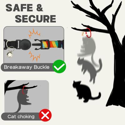 Show full view: Supet Airtag Cat Collar with Soft Padding, Rainbow, Small: 7 to 9-in neck, 0.51-in wide slide 4 of 8