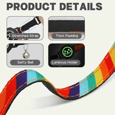 Show full view: Supet Airtag Cat Collar with Soft Padding, Rainbow, Small: 7 to 9-in neck, 0.51-in wide slide 6 of 8