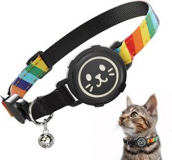 Supet Airtag Cat Collar with Soft Padding, Rainbow, Small: 7 to 9-in neck, 0.51-in wide