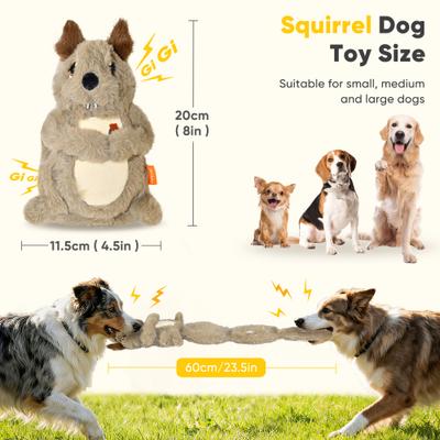 Show full view: Petbobi Interactive Enrichment Puzzle Squirrel Squeaky Plush Dog Toy with Treat Pockets, Gray slide 5 of 7