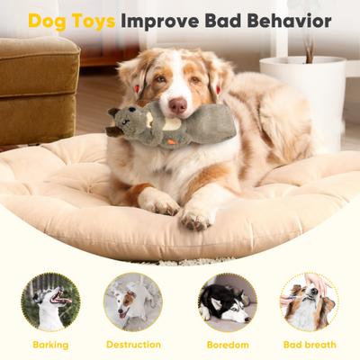 Show full view: Petbobi Interactive Enrichment Puzzle Squirrel Squeaky Plush Dog Toy with Treat Pockets, Gray slide 4 of 7