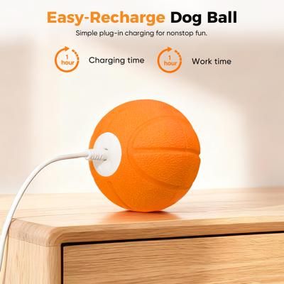 Show full view: Petbobi Basketball Design Ultra Durable Foam Rechargeable Vibrating Chew Ball Dog Toy, Orange slide 6 of 9