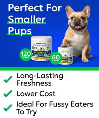 Show full view: Bark&Spark Hemp Bacon Flavored Soft Chew Anxiety & Stress Relief Treats Calming Support Supplement for Dogs, 60 count slide 3 of 9