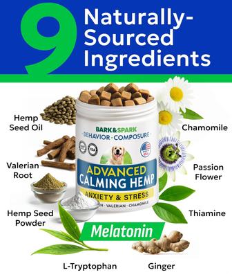 Show full view: Bark&Spark Hemp Bacon Flavored Soft Chew Anxiety & Stress Relief Treats Calming Support Supplement for Dogs, 60 count slide 5 of 9