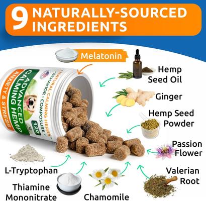 Show full view: Bark&Spark Hemp Bacon Flavored Soft Chew Anxiety & Stress Relief Treats Calming Support Supplement for Dogs, 120 count slide 4 of 9